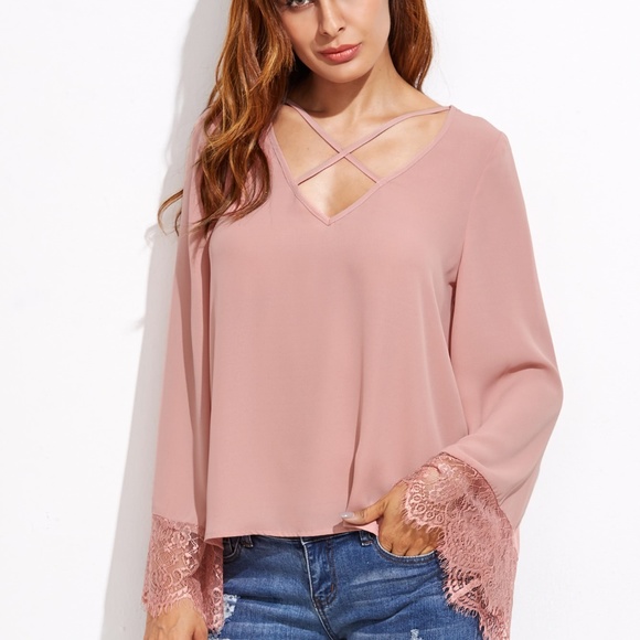 Crisscross V-Neckline Blause - Picture 2 of 5